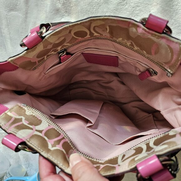 Coach Penelope Lunch Tote in Signature Khaki and Pink VINTAGE Handbag - Picture 4 of 5